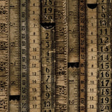 Swatch of vintage collage printed fabric in tape measure