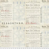 Swatch of vintage collage printed fabric in gears