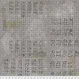Swatch of vintage collage printed fabric in font (grey)