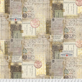 Swatch of vintage collage printed fabric in pharmacy