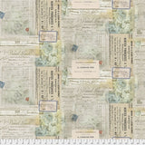 Swatch of vintage collage printed fabric in Paris