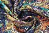 Swirled swatch Dropcloth fabric (multi-tonal marbled style fabric with drip mark look outlined in black: yellow, rust, blue and green colourway)