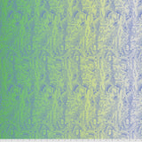 Square swatch Cloud fabric (yellow/blue/green pale mixed coloured fabric with illustrative cloud shapes and small tossed stars, birds and moons)