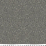 Square swatch Pure Sunflower fabric (deep neutral grey fabric with intricate fleur de lis look floral pattern in dark grey faint allover)