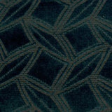 Square swatch of velvet upholstery fabric with abstract squares/diamonds/dots outlines design (navy blue fabric with dark olive pattern)