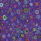 Swatch of multi-coloured Roman glass printed fabric in purple