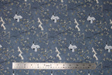 Flat swatch mandchourie fabric (dark grey marbled look fabric with grey branchy trees with small cream coloured flowers and tossed white and black crane birds)
