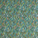 Square swatch Kruger fabric (teal and green patterned fabric with orange and white accents all in a flowing swoopy DNA-like pattern)