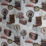 Swatch of adventure printed fabric on white