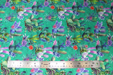 Flat swatch of cactus printed fabric on teal