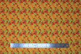 Flat swatch fall leaves fabric (pale/white look fabric with busy small autumn leaves collaged allover in yellow, orange, red, green colourway)