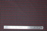 Flat swatch lips printed fabric (black fabric with tiny lines of blue and green hearts and red lips)