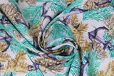 Swirled swatch anchors & coral fabric (white fabric with medium sized teal green and beige/natural coral plants allover and steel look anchors with rope in various positions)