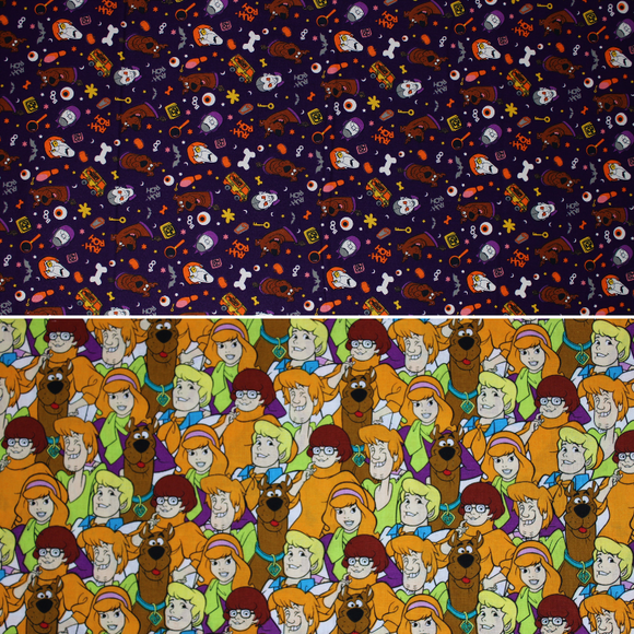 Group swatch assorted Scooby Doo printed fabrics in various styles/colours