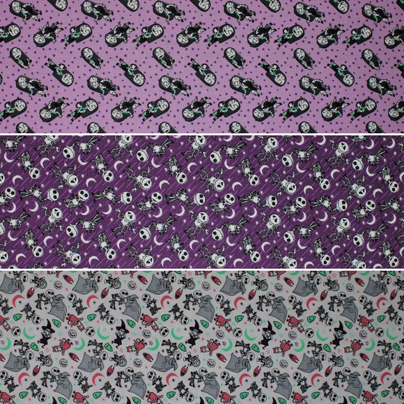 Group swatch The Night Before Christmas themed fabrics in various styles/colours