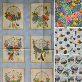Group swatch assorted Dream Catcher themed fabrics in various styles/colours