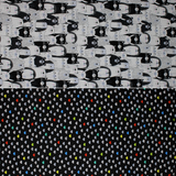 Group swatch assorted Black & White themed fabrics in various styles/colours
