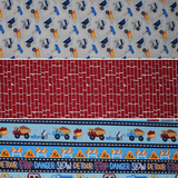 Group swatch assorted Under Construction themed fabrics in various styles/colours