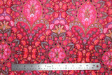 Flat swatch of intricate design velvet in pink colour