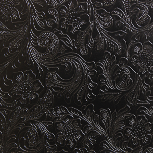 Square swatch black vinyl with floral embossed print allover (swirly/flowy)