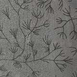 Square swatch wideback material in grey shade with grey branch like greenery pattern