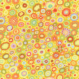 Swatch of multi-coloured paperweight printed fabric in yellow