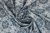 Swirled swatch American themed printed fabric in Blue Bandana Paisley