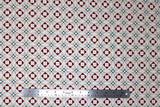 Flat swatch American themed printed fabric in Red, White, Blue, Beige Diamonds & Squares