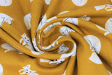 Swirled swatch sleepy fox fabric (dark mustard fabric with tossed white cartoon foxes in curled up/sleeping positions allover)