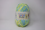 Ball of Baby Blanket yarn in Baby Dinosaur (green, blue, yellow)