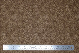 Flat swatch paisley printed fabric in brown