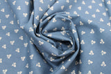Swirled swatch Blueberry Buckle (and floral) themed fabric in White Leaves on Light Blue