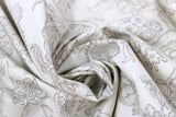 Swirled swatch Blueberry Buckle (and floral) themed fabric in Brown Flowers on Off White