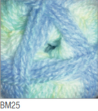 Swatch of Baby Marble DK yarn in shade BM25 (pale light and medium blue shades)