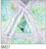 Swatch of Baby Marble DK yarn in shade BM27 (white, pale blue, green and purple shades)