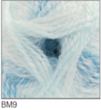 Swatch of Baby Marble DK yarn in shade BM9 (pale light blue shades)