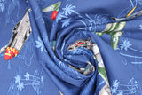 Swirled swatch California themed fabric in Fighter Planes on Blue