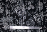 Flat swatch California themed fabric in White Islands on Black