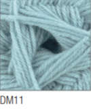 Swatch of DK with Merino yarn in shade DM11 (light blue)