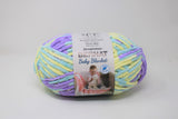 Ball of Bernat Baby Blanket in shade Easter Egg (teal, purple, yellow)