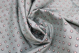 Swirled swatch coffee themed fabric in White Circles on Blue