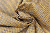 Swirled swatch coffee themed fabric in Orange Checkers