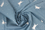 Swirled swatch fairy printed fabric in Silver Fairies on Blue