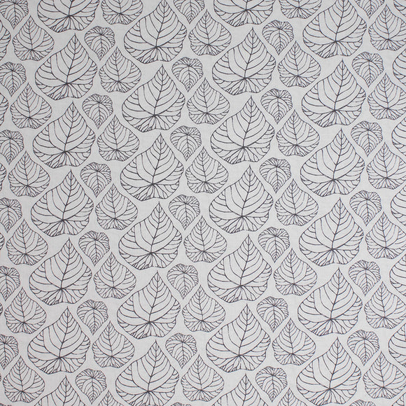Square swatch Ivory Woods fabric (ivory fabric with dark grey leaf outlines in small, medium and large sizes)