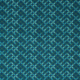 Square swatch Flower Chain fabric (dark blue fabric with floral geometric style design allover: small leaves in various teal shades arranged to make a 4 point flower with a small green square center)