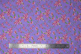 Flat swatch tulips and lilies purple fabric (medium purple fabric with tossed pink/white tulips and lilies allover with green stems)