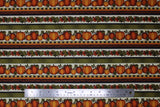 Flat swatch halloween printed fabric in Autumn Pumpkin Stripes (fall themed stripe pattern with pumpkins and leaves)