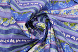 Swirled swatch hydrangea themed fabric in Blue Striped