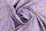 Swirled swatch hydrangea themed fabric in Green & Blue Butterflies On Purple