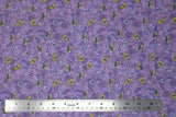 Flat swatch hydrangea themed fabric in Green & Blue Butterflies On Purple